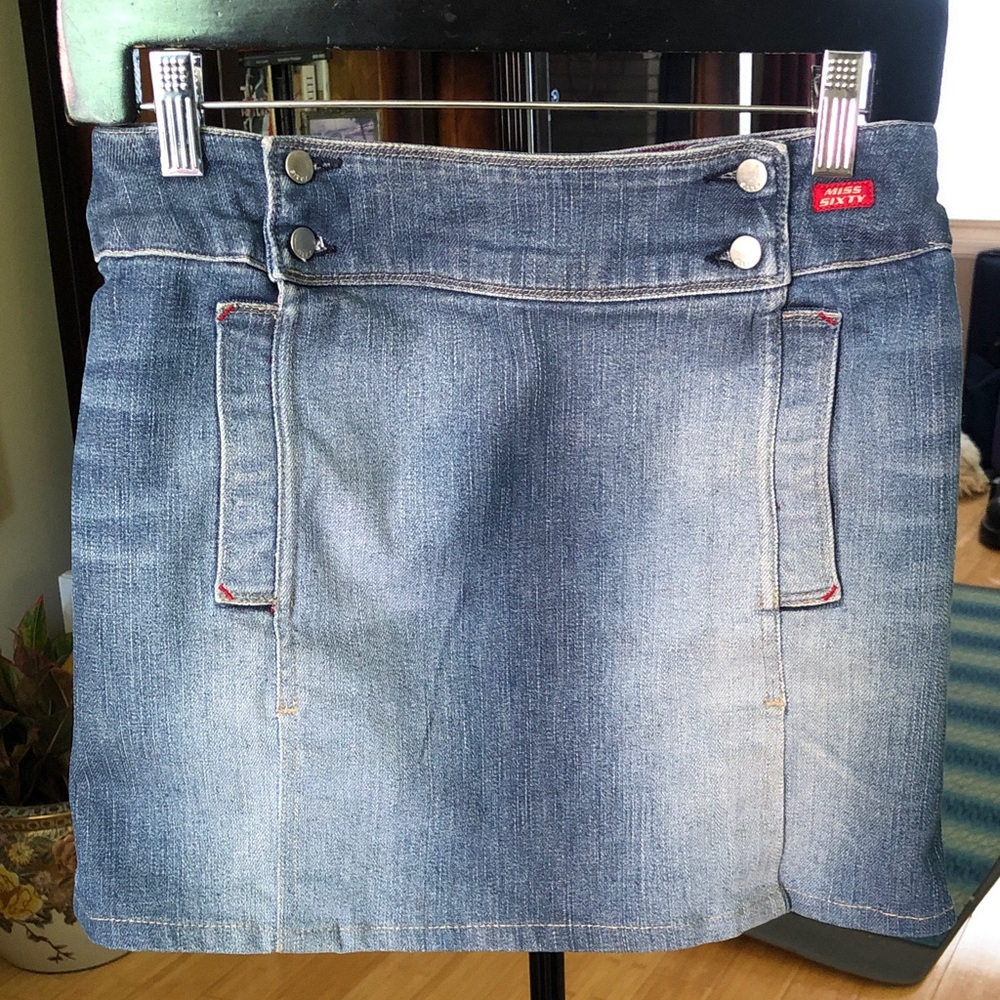 Miss Sixty VINTAGE Y2K Made in Italy Light Blue Denim Mini Skirt with Front Tabs